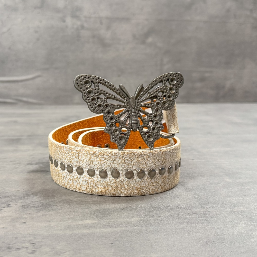 Vintage VTG Y2K 2000's 00's Butterfly Studded White Belt